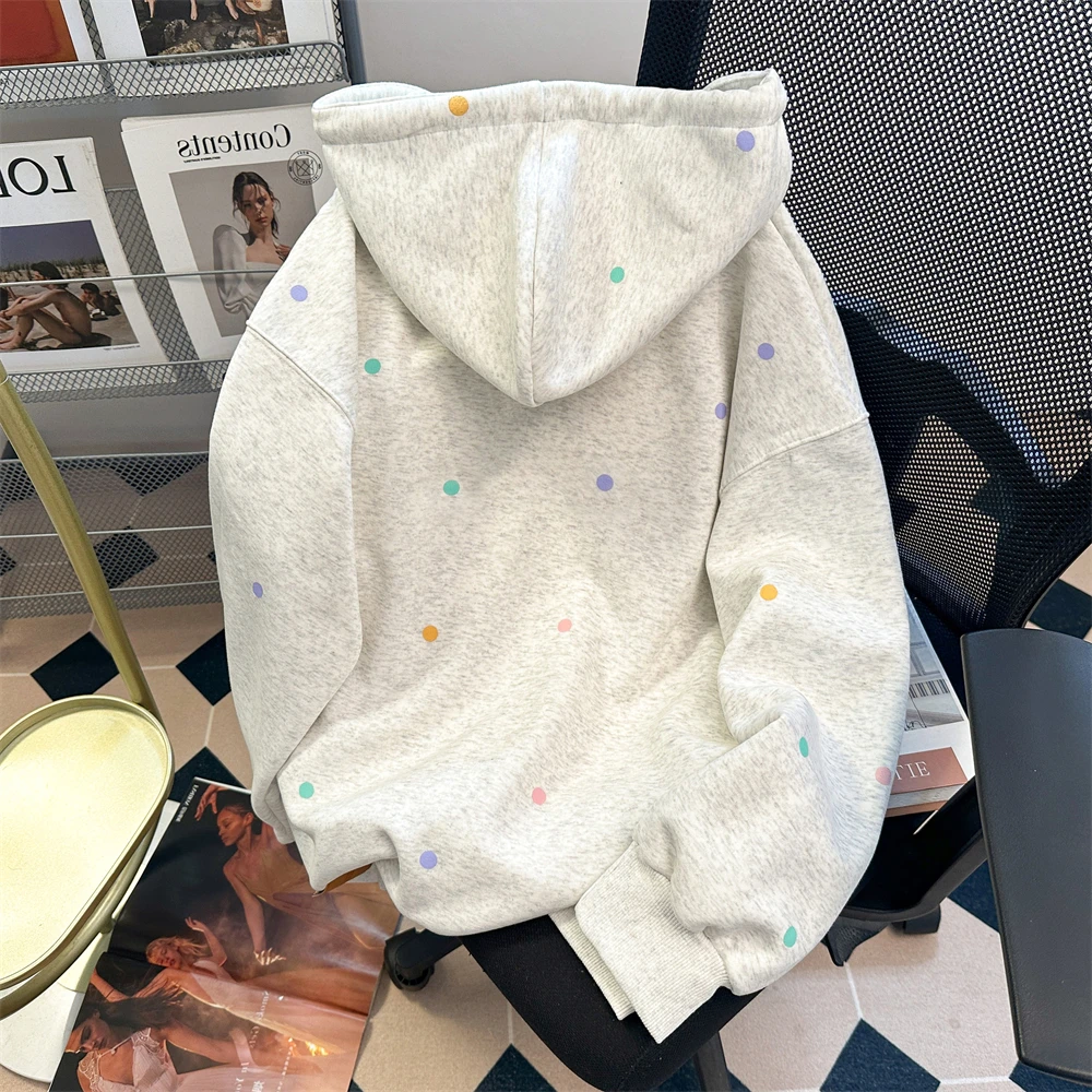 Осенние новые толстовки в стиле преппи горошек с изображением медведя женские