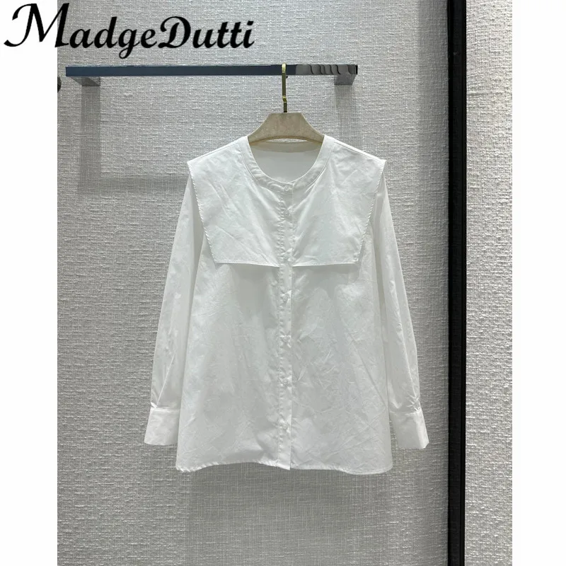 

Женская однобортная белая рубашка MadgeDutti С Вышивкой Букв, с воротником-стойкой и шалью, 2,16