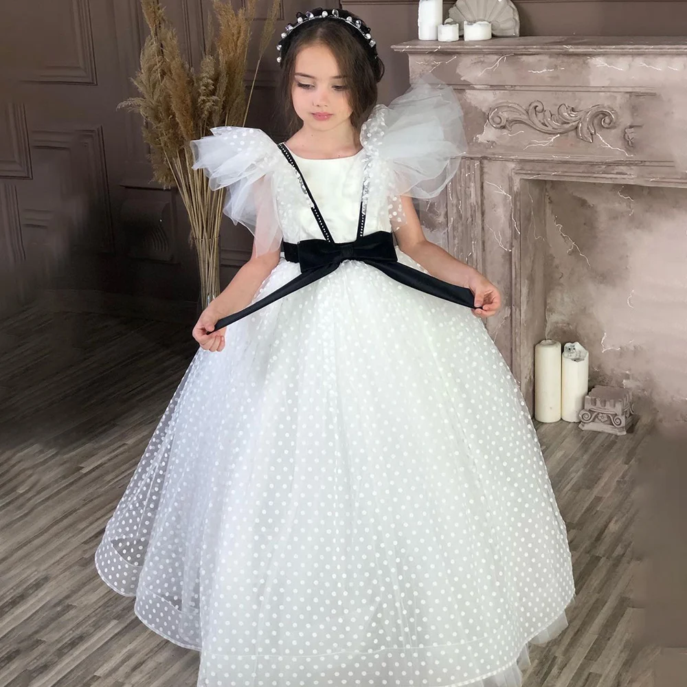 

White Elegant Tassels Wedding Flower Girl Dresses Little Angel A-line Children Birthday Party Gown