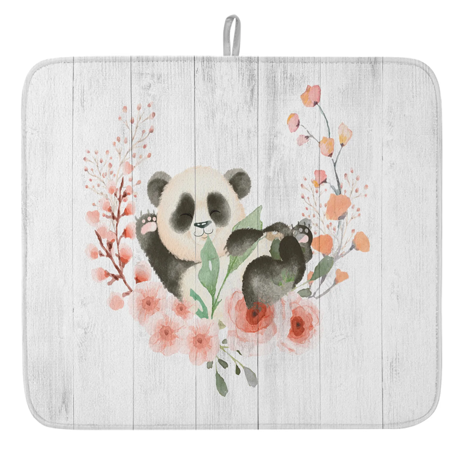 

Коврик для сушки посуды с изображением цветов и панды