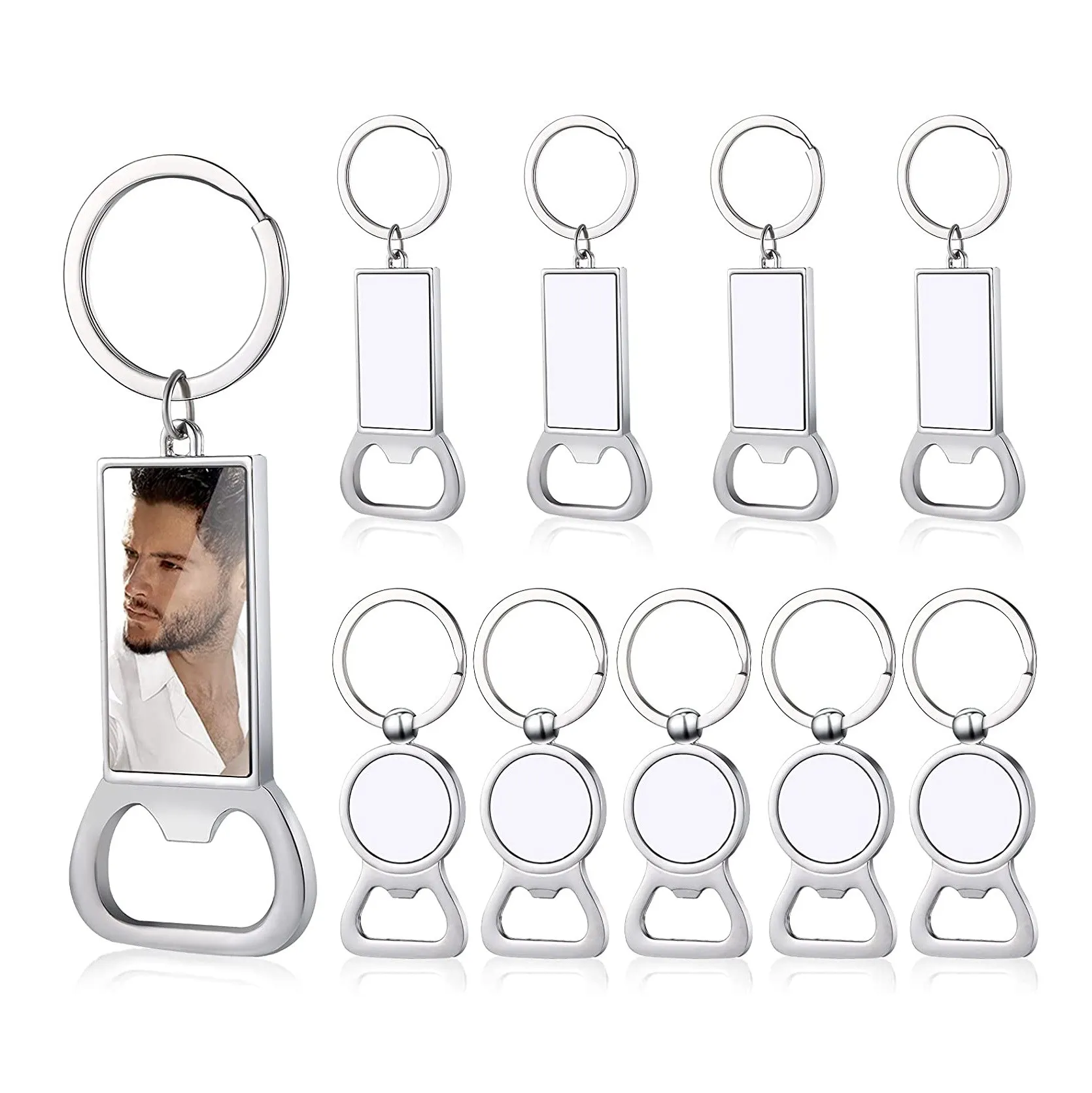 

10 Pcs Sublimation Blank Keychains Sublimation Metal Bottle Opener Blank Key Ring Aluminum Heat Transfer Keychain