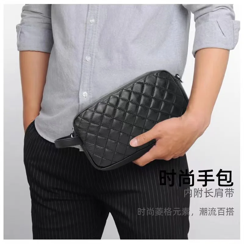 Мужская сумка-клатч из высококачественной кожи женская черная с бриллиантами