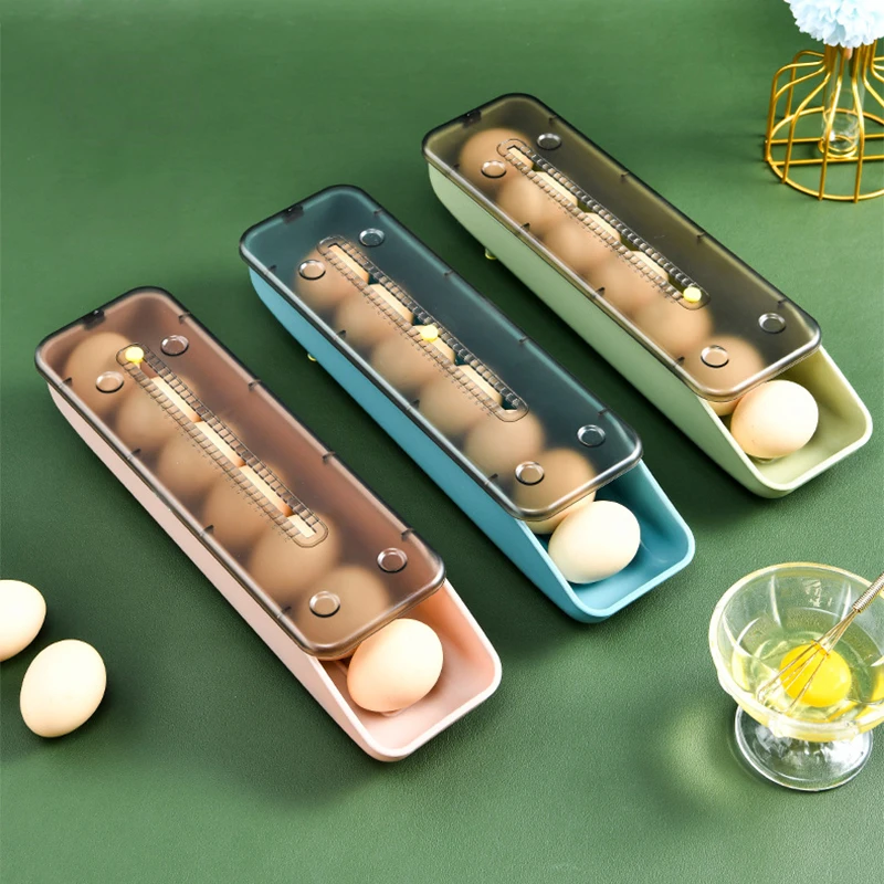 Egg Storage Box Automatic Rolling Egg Box Kitchen Refrigerator Organizer Transparent Storage Container Plastic Egg Holder Tray