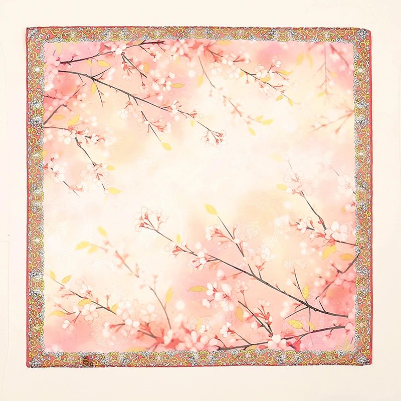 Новый дизайн атласный Шелковый квадратный шарф с цветочным принтом Женский