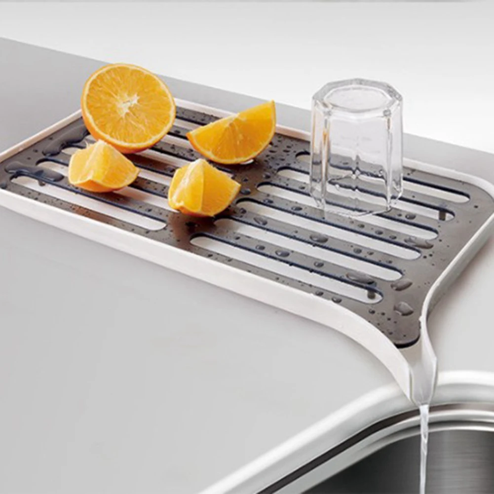 

Plastic Dish Drainer Dryer Tray Large Sink Drying Rack Worktop Drain Rack Kitchen Water Filter Tray-White