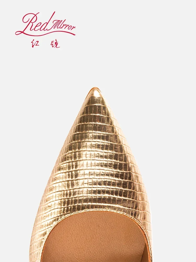 Wiosna/lato czerwony dół jaszczurka tłoczony złoty szpiczasty płytkie usta wąskie obcasy seksowne bankietowe wysokie pojedyncze buty