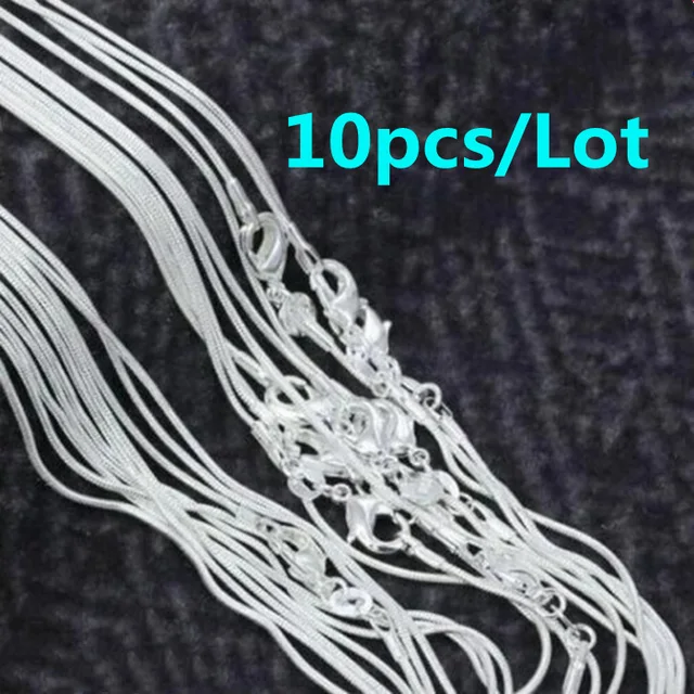 10pcs 925 sterling silver 1MM snake chain necklace for women man 1