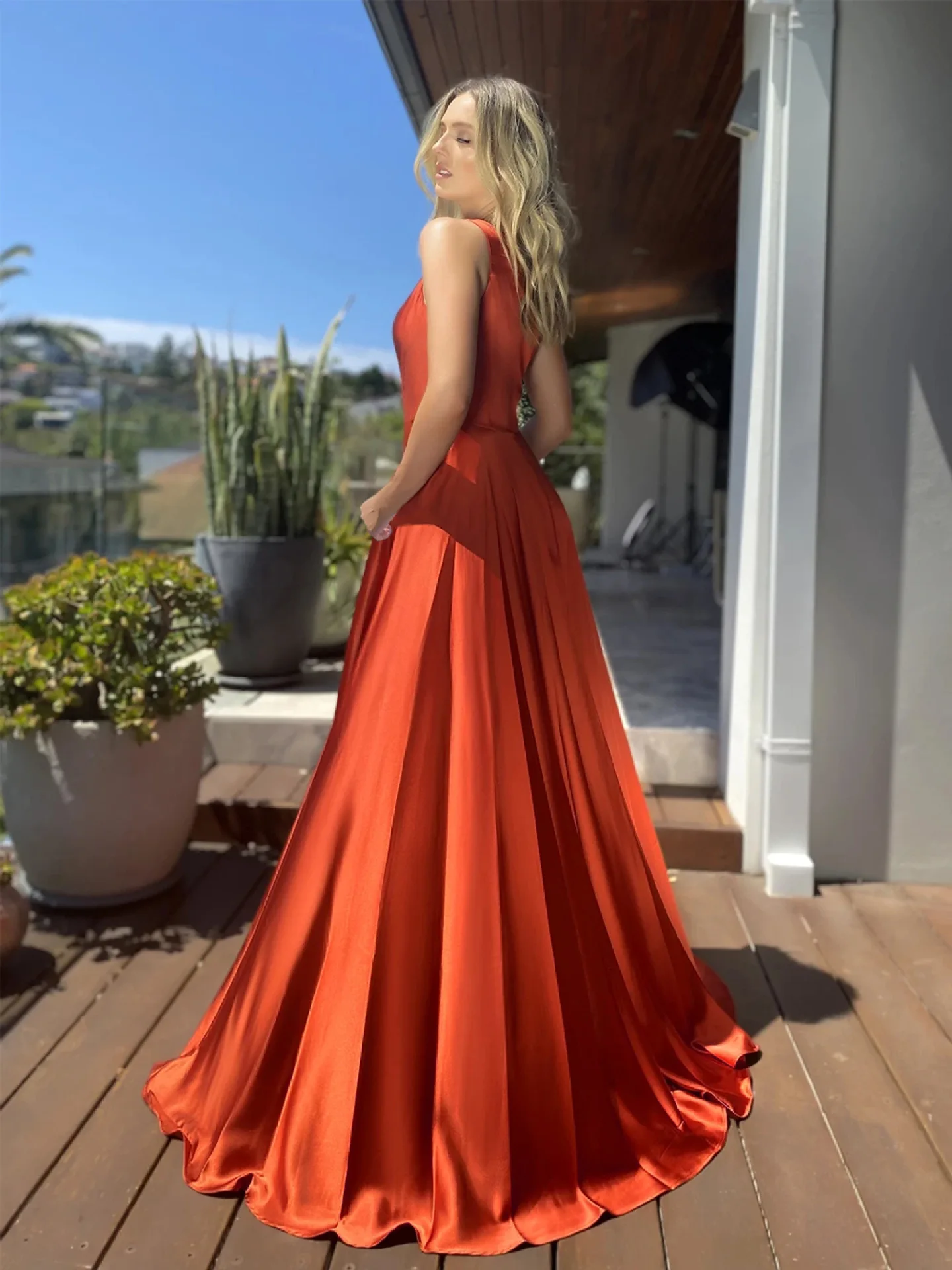 Women's Prom Dress Round Neck Sloping Shoulder Slim A-line Long Skirt Sleeveless One Shoulder Party Maxi Dress for Women Vestido