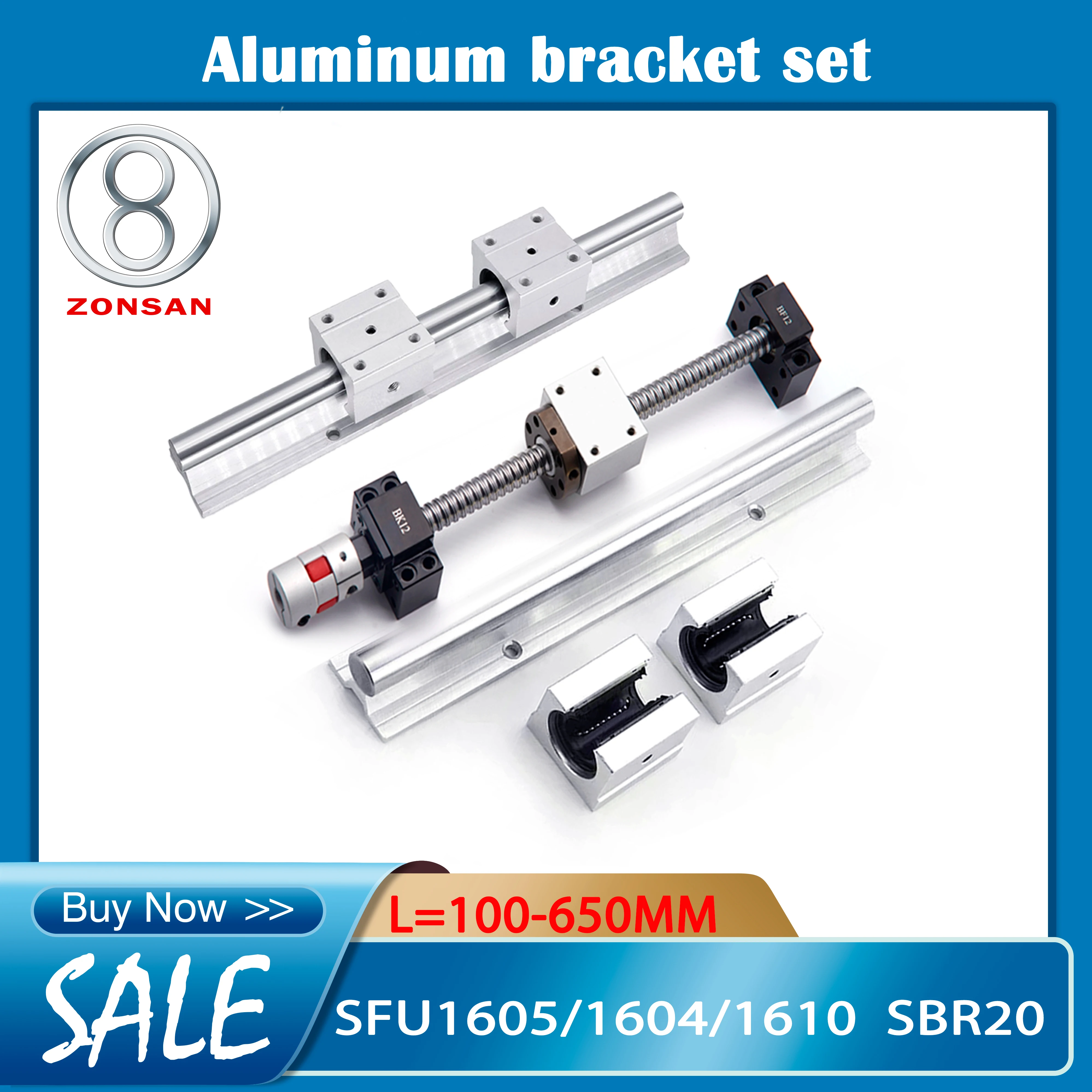 

Линейная направляющая 2 шт. SBR20 CNC индивидуальная Настройка SFU1605 SFU1604 SFU1610 100-650 мм шариковый винт BK12BF12 поддержка SBR20UU скользящий блок