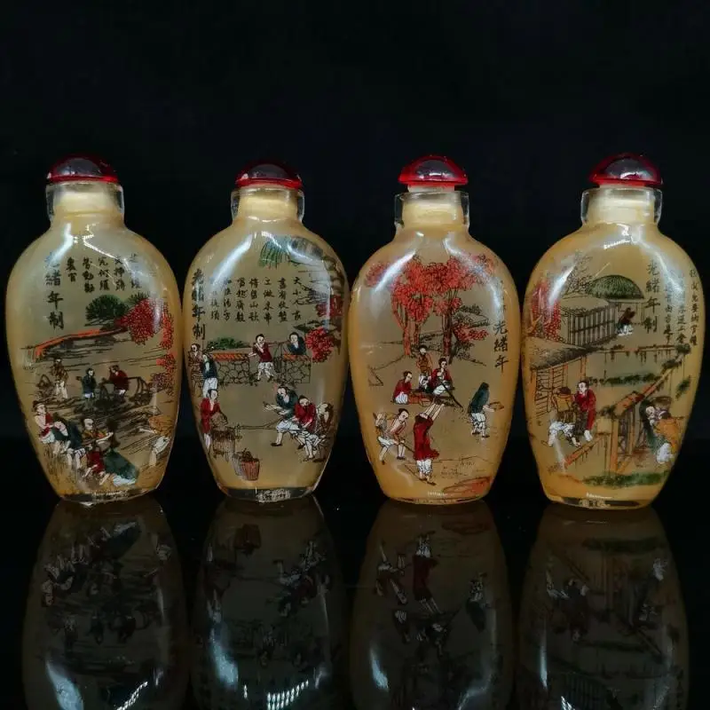 

Набор изысканных бутылок с внутренней росписью из китайского стекла династии Цин Гуансюй
