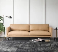imported cowhideitalian medievalfull leather sofa for three people in apricot color
