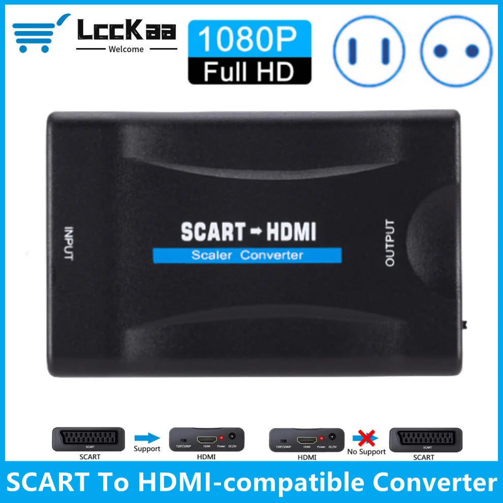

LccKaa SCART To HDMI-compatible Converter HD 1080P Video Audio Adapter for HDTV Sky Box STB Plug for HD TV DVD Compatible Plug