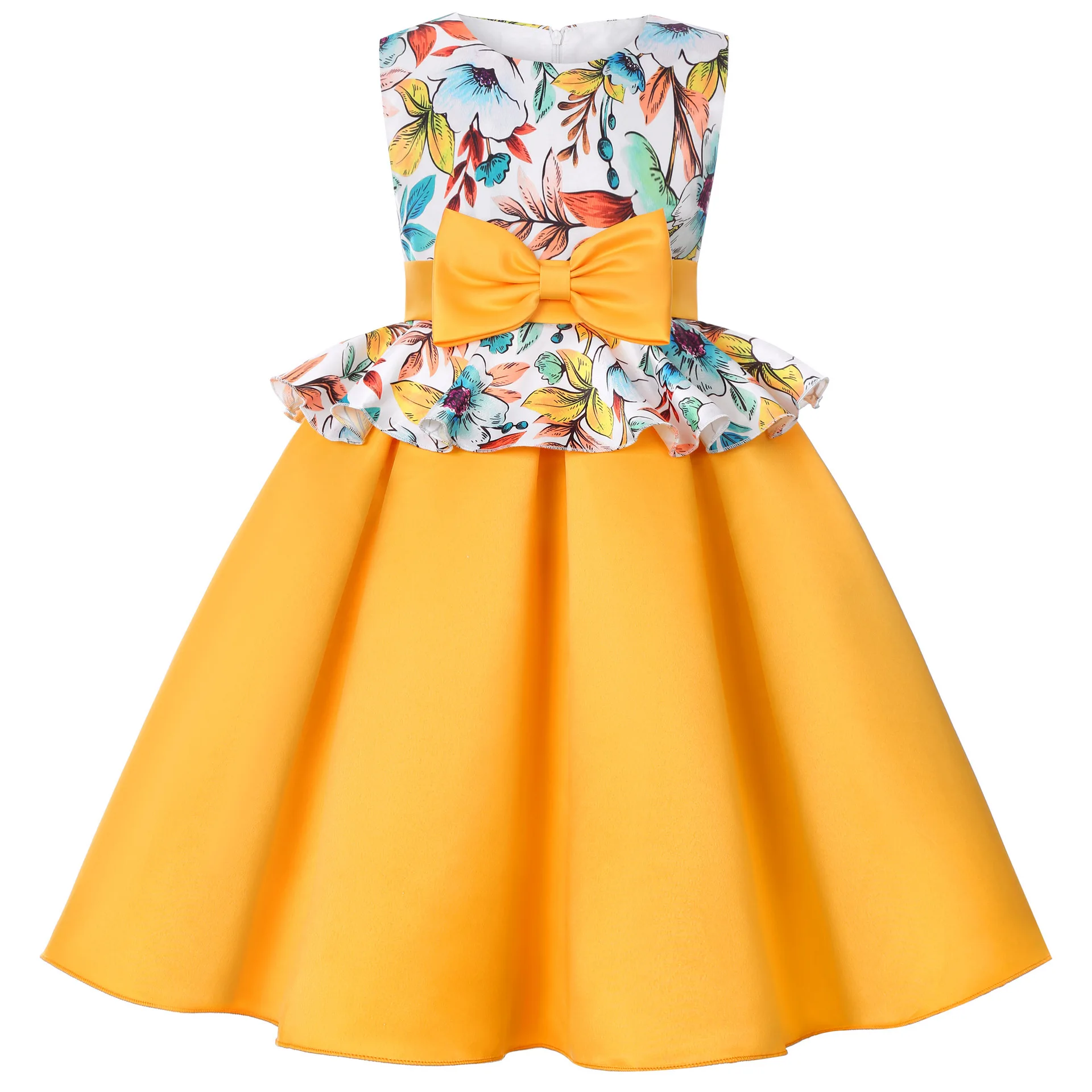 

Flower Prints Dress for Girls Tutu Children Clothes Girl Satin Kids Princess Festive Ball Gown from 2 to 7 8 10 Years