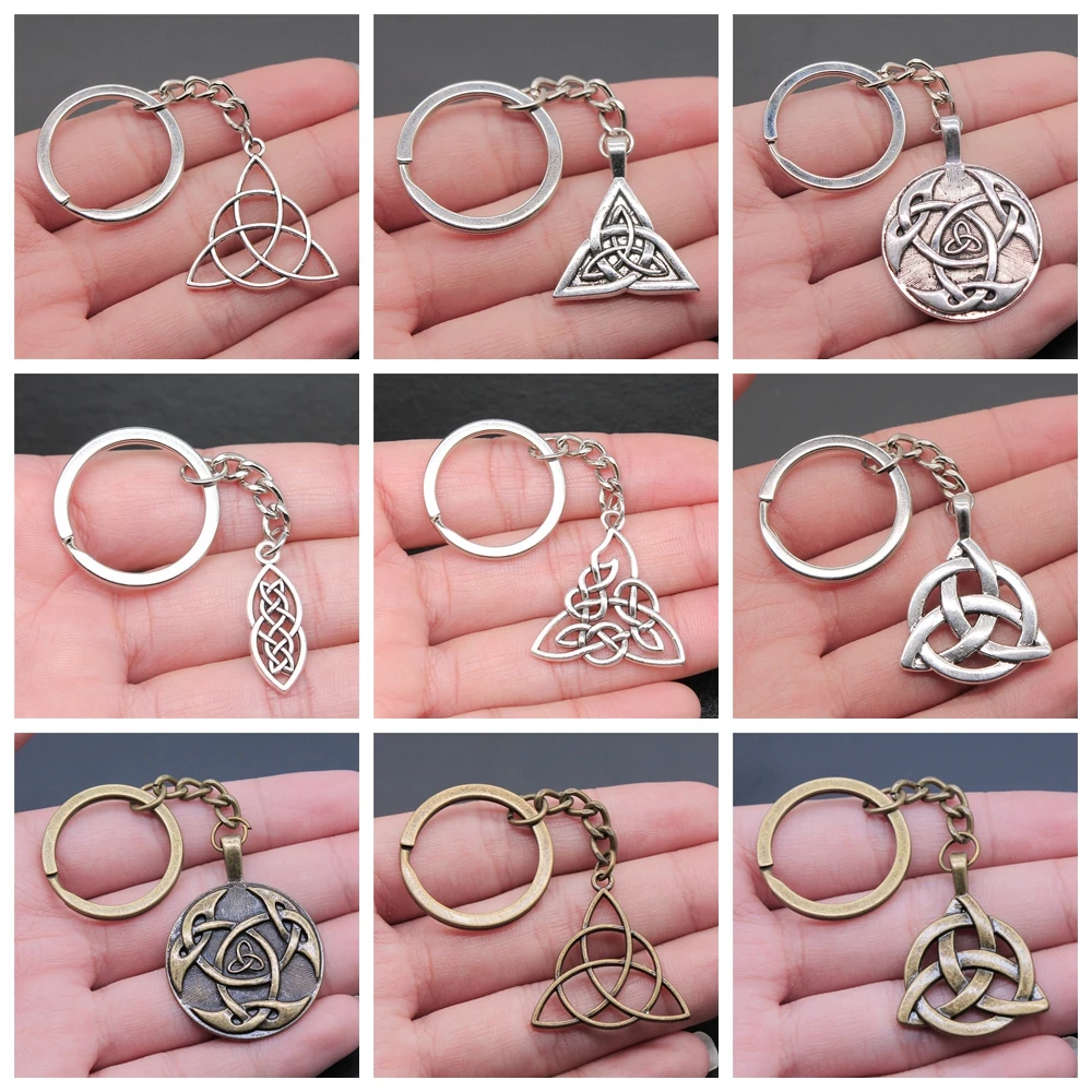 Triquetra амулет с узелком, кольцо для ключей, металлический брелок для ключей, брелок для ключей, винтажное, антикварное, с тройным покрытием