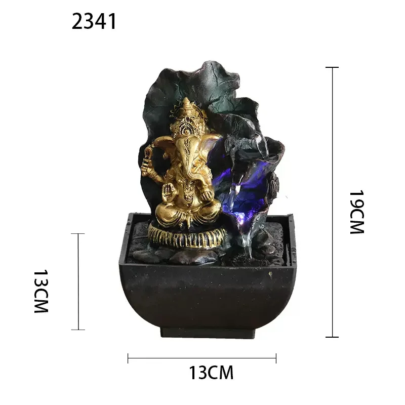 Lucky Fortune Слон Бог Ганеша Настольный фонтан-водопад Мирный струящийся водный звук
