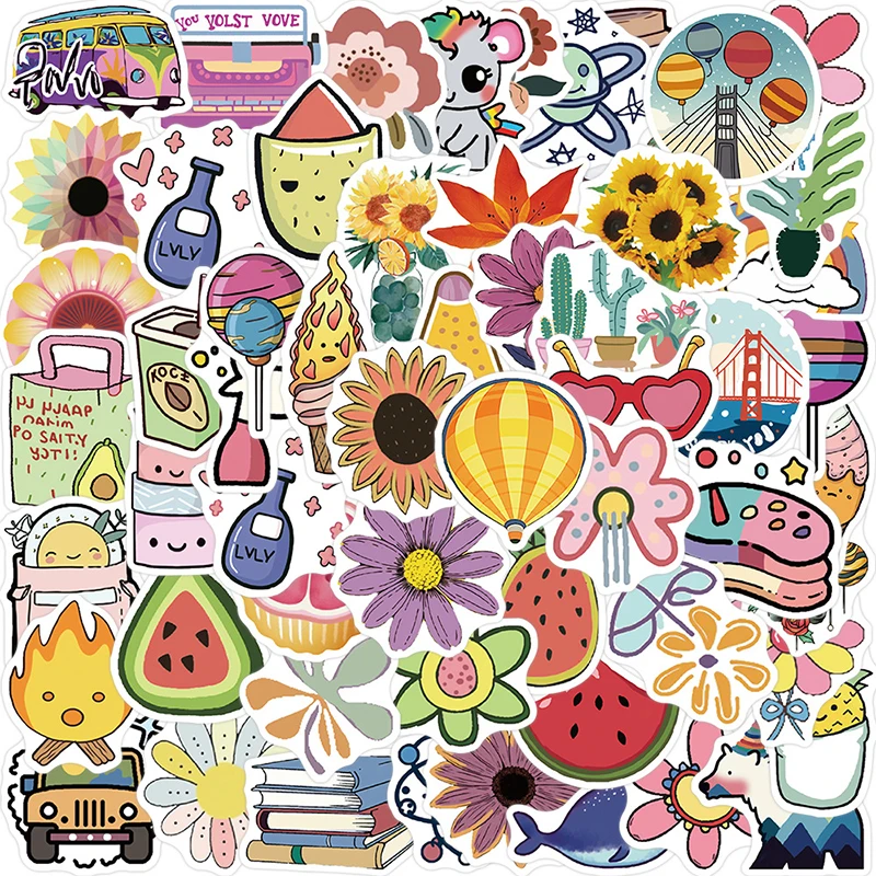 

10/30/57PCS Cartoon Flower Stationery Sticker Aesthetic PVC Children's Decoration Scrapbooking School Supplies for Kids