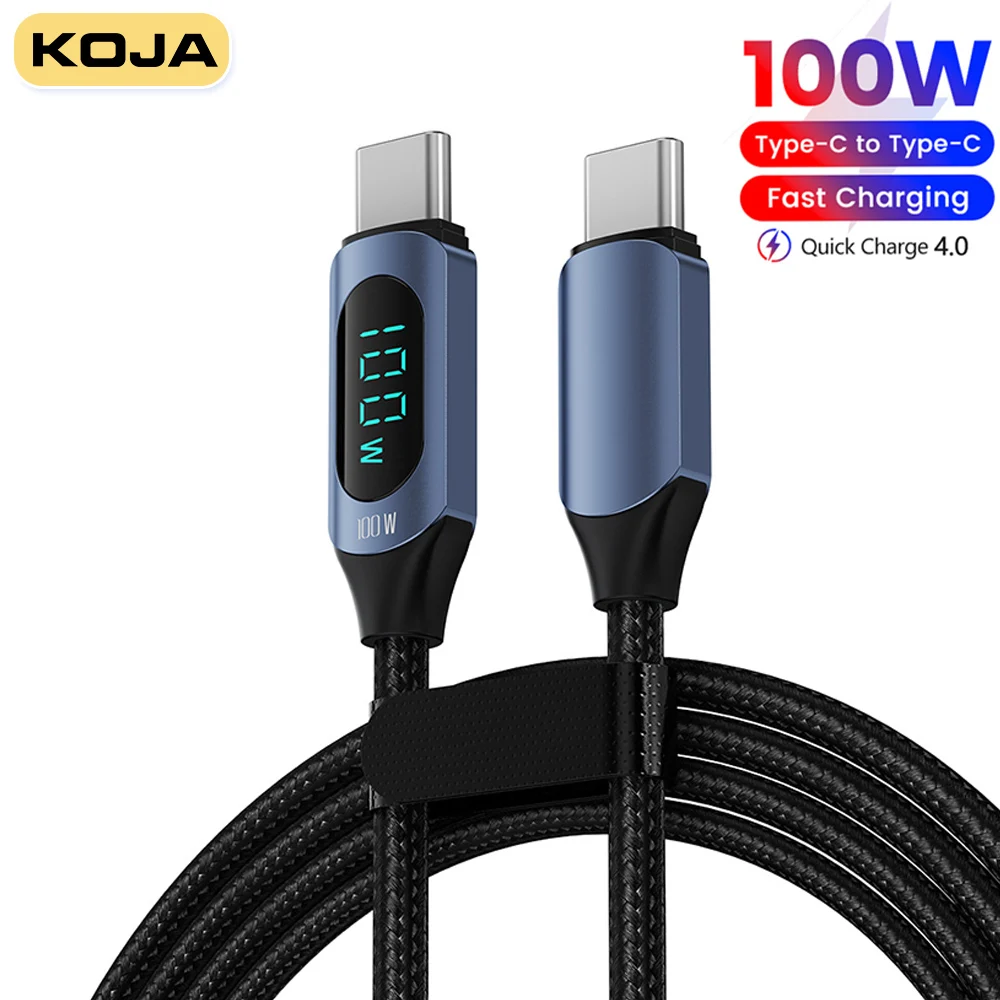 

Кабель с USB C на USB C, 100 Вт, быстрая зарядка 4,0, светодиодный дисплей, Тип C 5A, быстрая зарядка, нейлоновый плетеный шнур для MacBook Pro, IPad, ноутбука