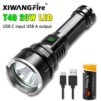 t40 powerful led flashlight type c usb rechargeable torch power display aluminum alloy outdoor waterproof flashlight