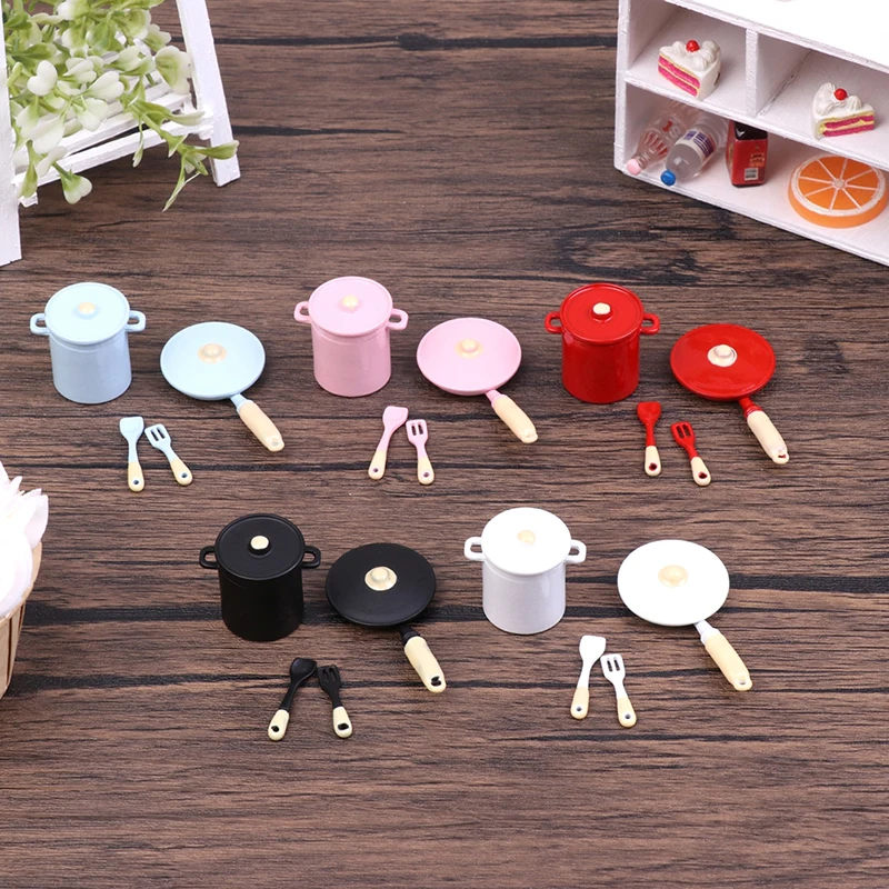 

1 Set Dollhouse Mini Metal Pan Pot Spatula Kettle Set Cookware Kitchen Furniture Toys For Doll House Toys Miniature Accessories