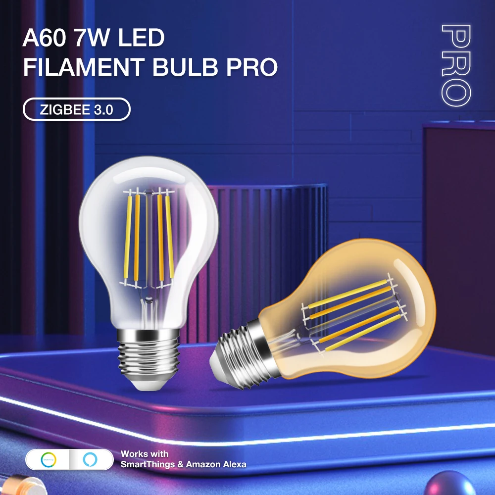 Фото 1-10P AC220V ZIGBEE 3.0+2.4G RF Винтажный стиль Светодиодная лампа накаливания A60 G95 ST64 E27 7W Pro Dual White Smart APP Alexa Голосовое управление №2