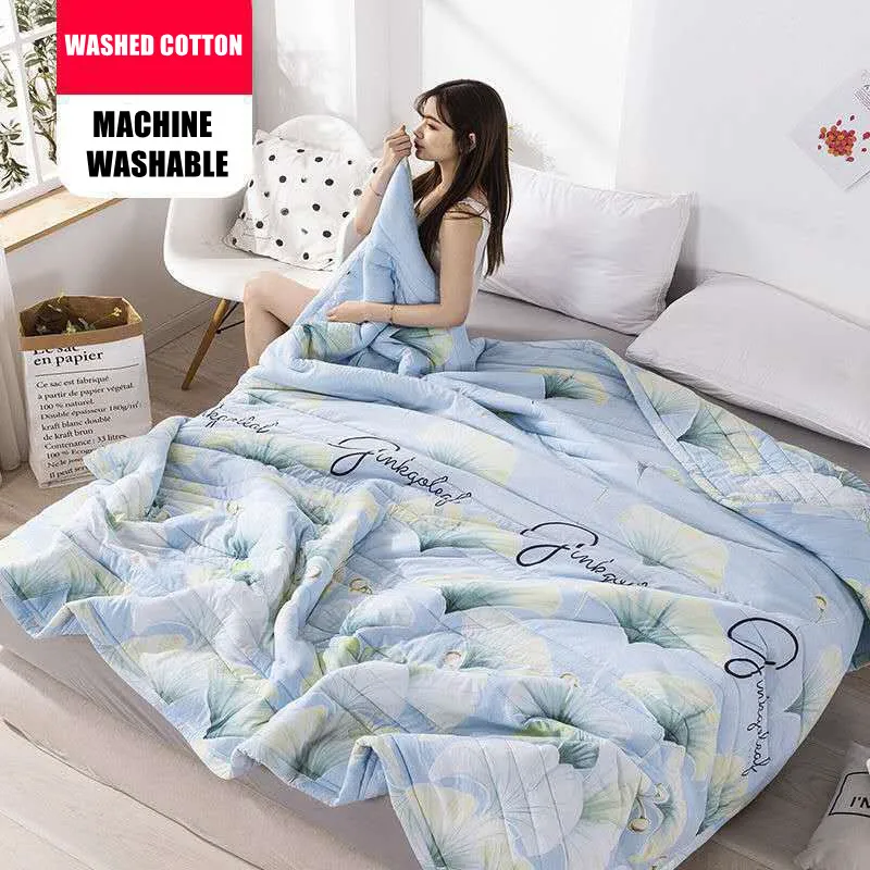 

Double Duvet Washed Cotton Cooling Summer Blanket Machine Washable Couple Bed Quilt Thin Air-conditioning Comforter Bedspread