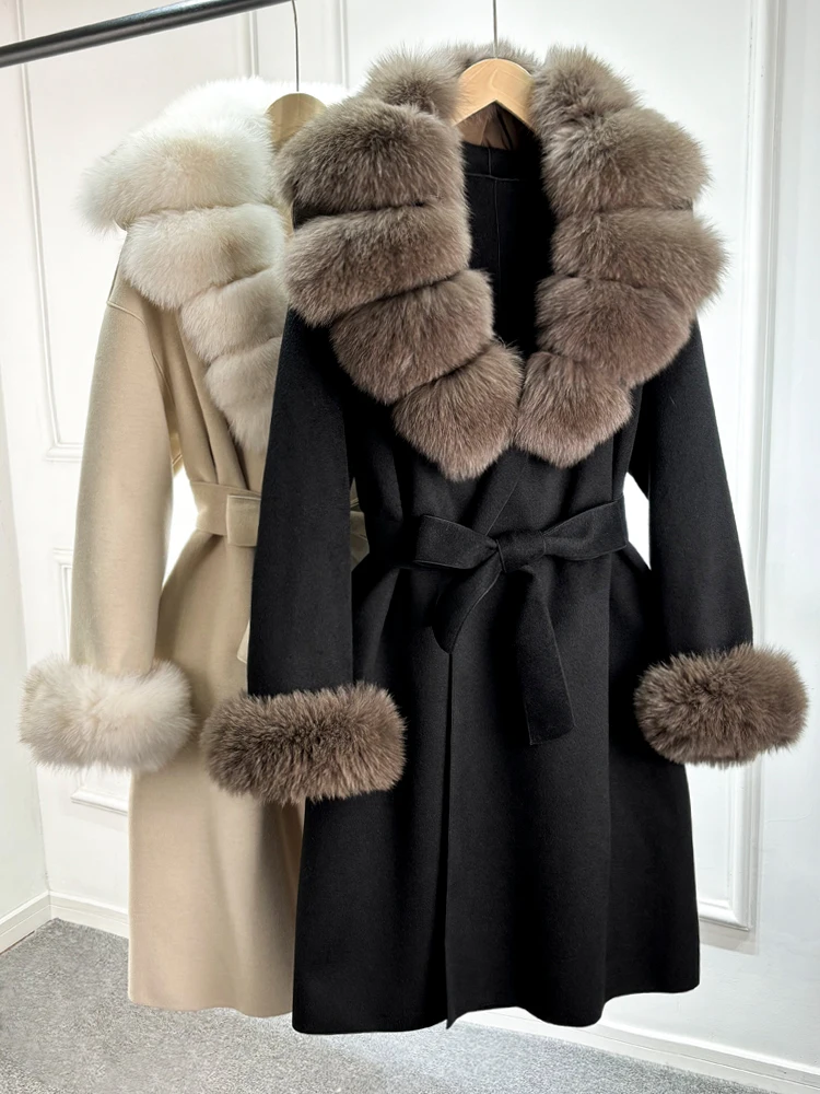 2024 новая модная осенне-зимняя куртка женская длинная шерстяная кашемировая с