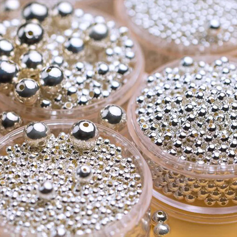 S925 Silver Beads Wholesale Light Beads Round Beads Positioning Beads DIY Bracelet Necklace Handmade Jewelry Accessories