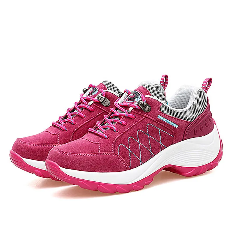 Women's sports shoes, casual lace up thick soled women's shoes, slope heels, anti slip running shoes, camping and hiking shoes