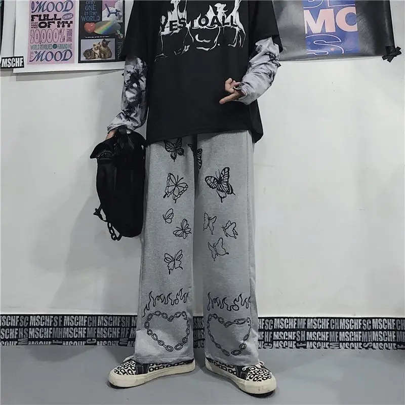 

Winter Fashion 2021 New Harajuku Love Printed Pants Women's Loose Casual Korean High Waist Sports Pants Retro Wide Leg Pants