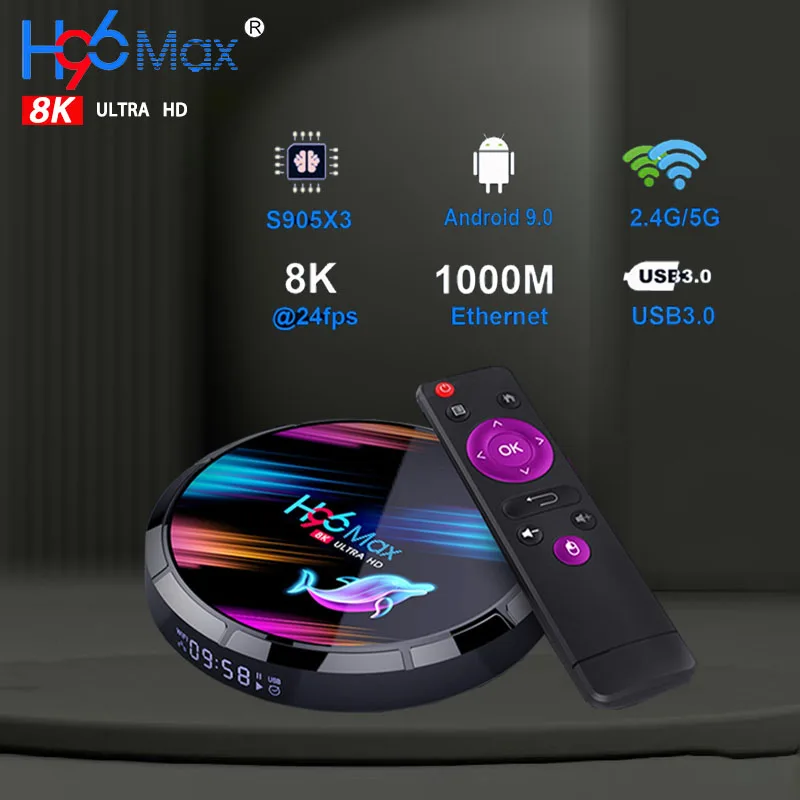 

ТВ-приставка H96 MAX X3 на Android 2023, 4 + 128 ГБ, 4 ядра, Wi-Fi, 8 к