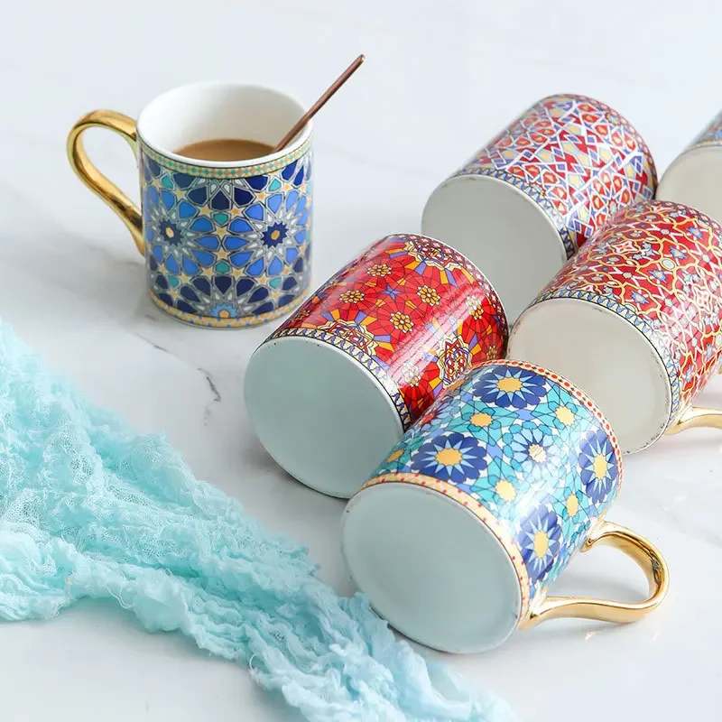 Кофейная кружка в марокканском стиле с золотой ручкой керамическая чайная чашка