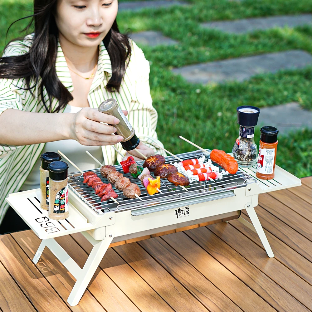 

Outdoor Stainless Steel Charcoal Grill Portable Folding BBQ Stove Mini Camping Barbecue Firewood Stove Cooking Supplies