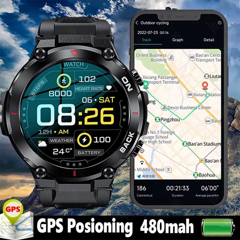 

2023 Смарт-часы с GPS позицией военные уличные спортивные фитнес Супер долгий режим ожидания Смарт-часы для мужчин 5 АТМ часы для плавания для ...