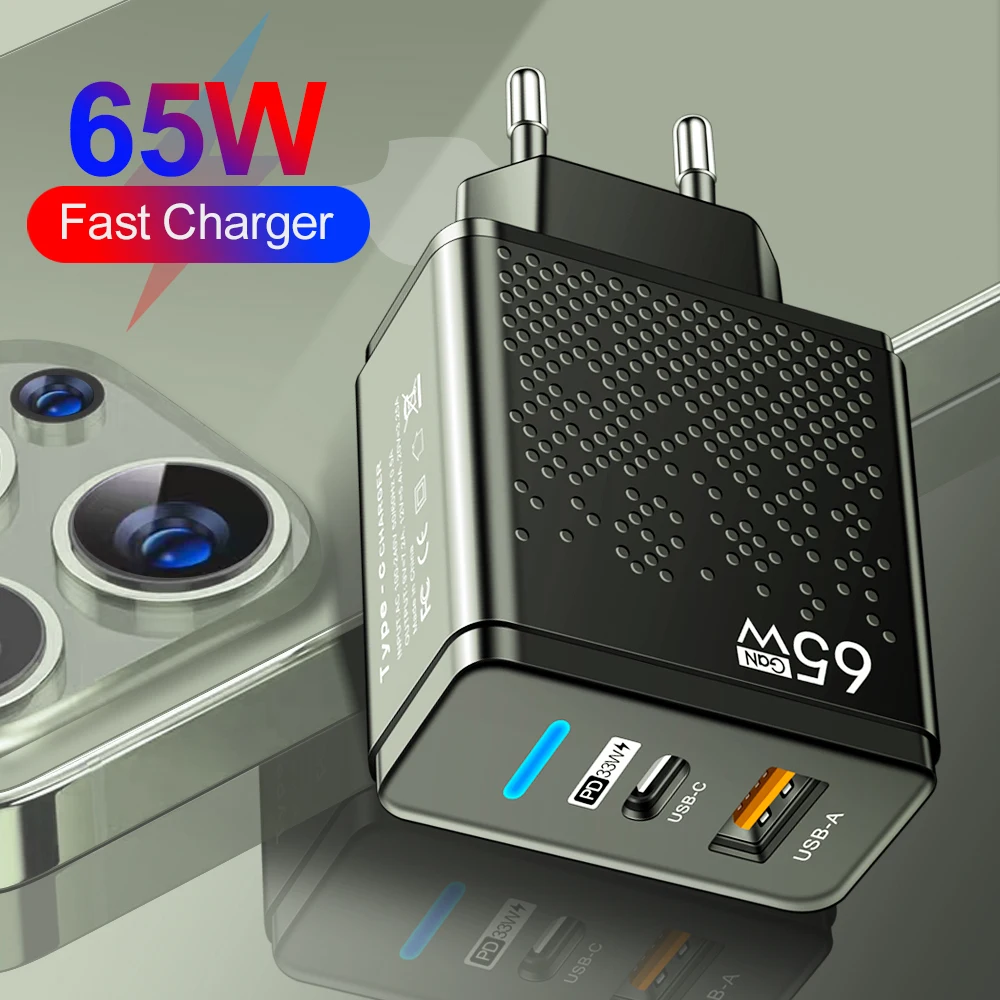 

GaN 65W USB-C Charger Quick Charge 4.0 3.0 PD Type-C Mobile Phone Adapter Fast USB Chargers For iPhone Samgsung Huawei Xiaomi