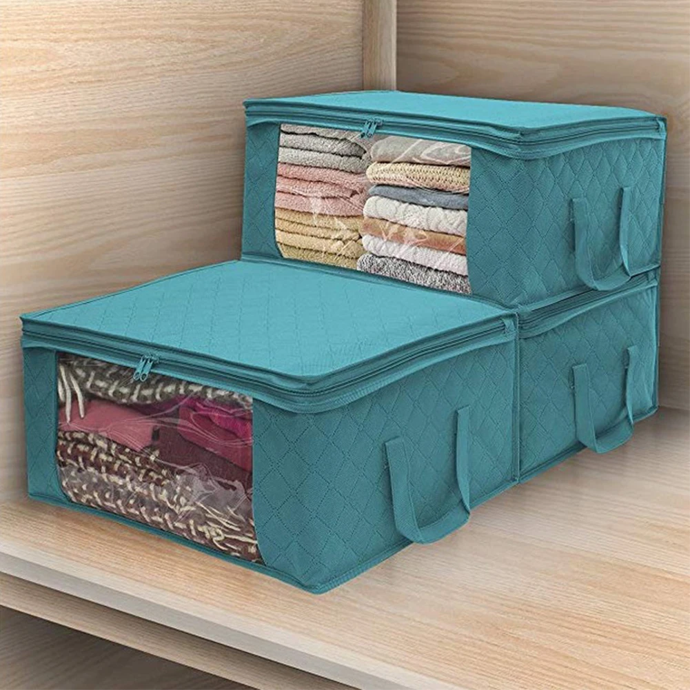 

3pcs Quilt Organizer Clothing Storage Bag Travel Container Packing Foldable Zipper Non Woven Large Capacity Home Dustproof