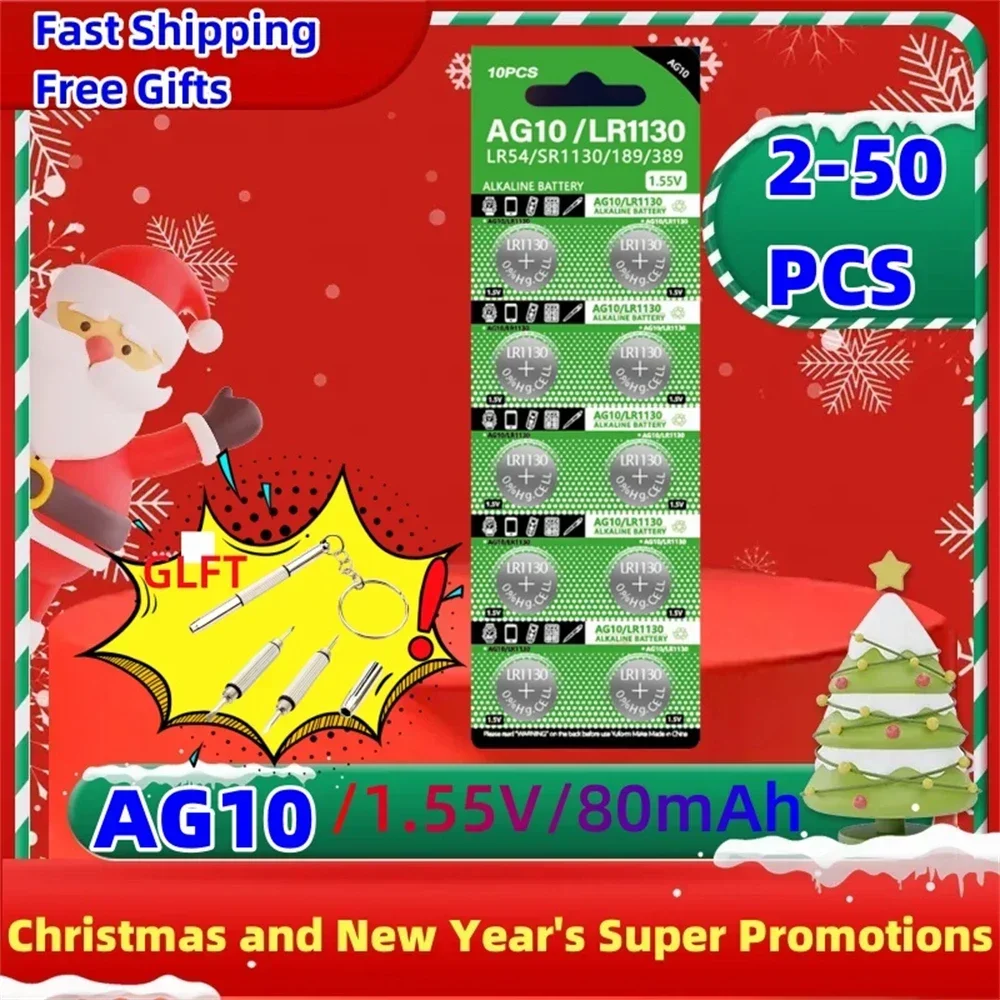 Фото Щелочные кнопки AG10 LR54 1,55 В SR54 389 189 SR54 389 189 LR1130 SR1130 G10A SR1130SW для часов, игрушек, пульта дистанционного управления №1
