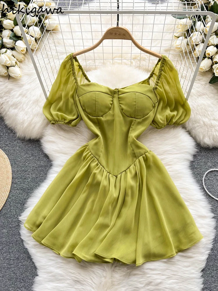 

Шикарное модное женское платье Hikigawa, элегантные платья Chicffon с квадратным воротником и пышными рукавами для женщин во французском стиле ...