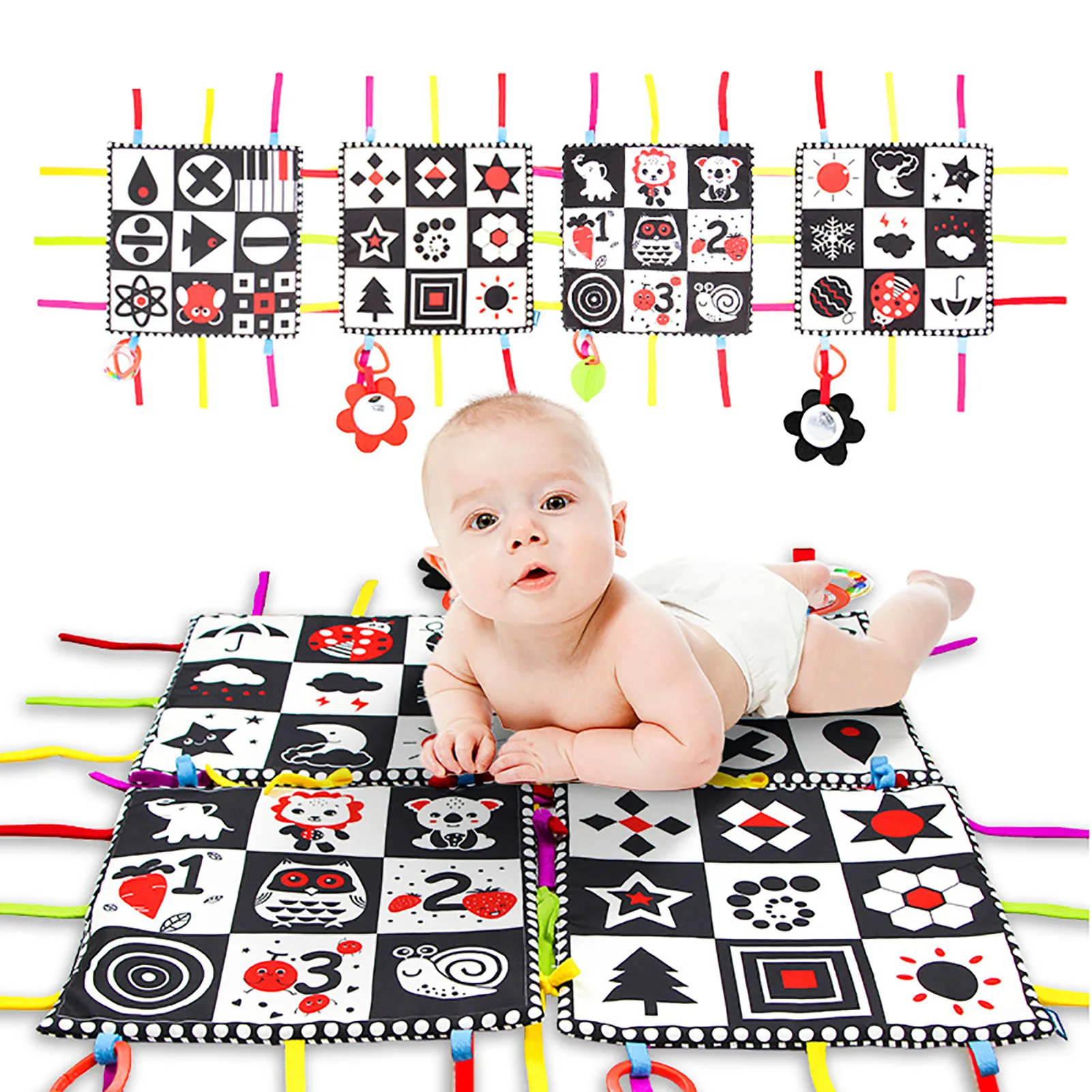 

Tummy Time Toys For Babies 0-3 Months High Contrast Baby Crinkle Toys Baby Activity Mat With Teether Black And White Sensory Mat