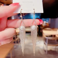 fashion womens tassel ear rings s925 full zircon pearl drop earrings for girl charm trend ladies accessories ear jewelry gifts