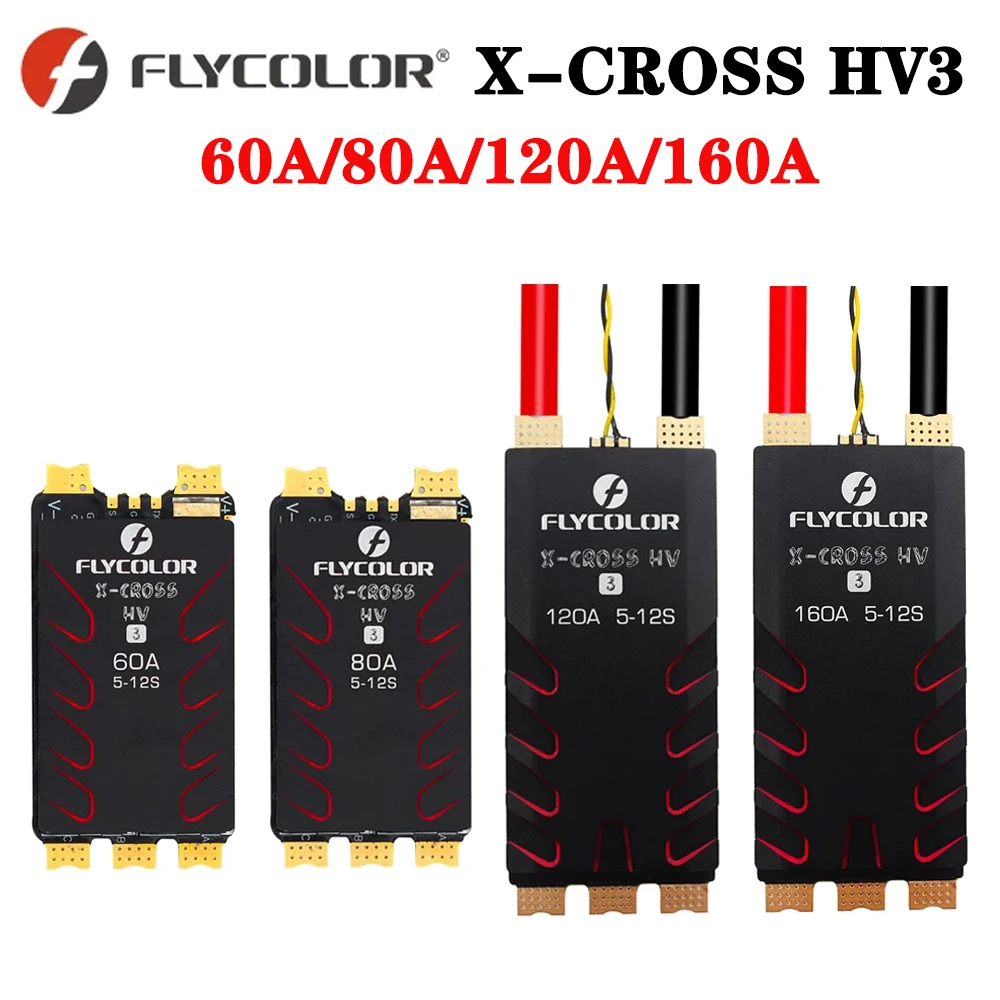

FLYCOLOR X-CROSS HV3 60A/80A/120A/160A ESC 5-12S BLHeli-32 Dshot Proshot 64 МГц 32-разрядный контроллер скорости для гоночного дрона RC FPV