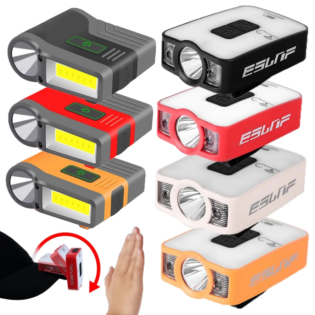 

1/2pcs COB LED Induction Sensor Headlamp Ultra Bright Portable IPX6 Waterproof Clip-on Baseball Cap Light Head Torch Lamp