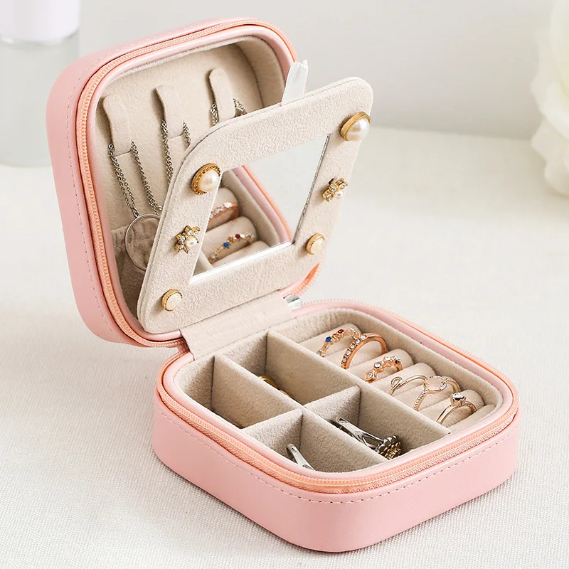 New Portable Jewelry Box Necklace Earring Ring Organizer Display Travel Jewelry Case Boxes Button Leather Storage Zipper Joyero