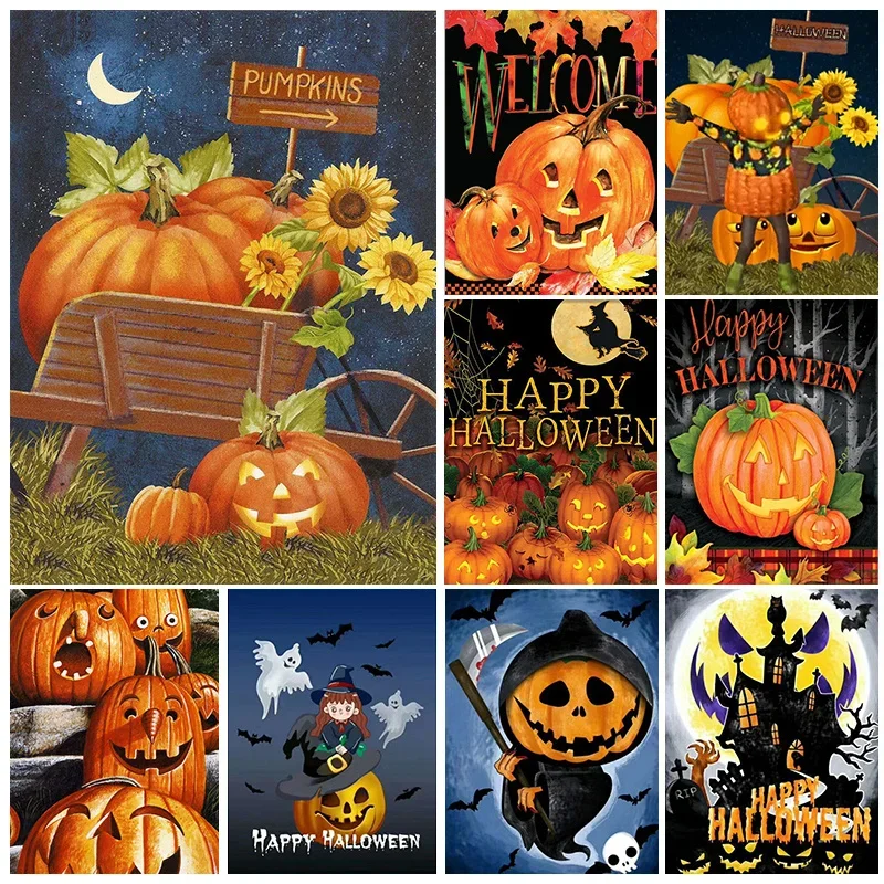 

Цифровая картина маслом «сделай сам», Хэллоуин, призрак, тыква, голова, ручная роспись, искусство, стена для гостиной, домашний декор, декор для детской комнаты, Декор, уникальный подарок