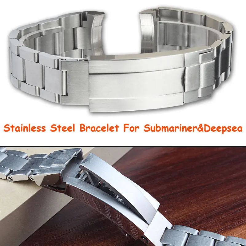 

High Quality 20 21mm Matte Crown Logo Silver Stainless Steel Bracelet For Rolex Deepsea Submariner Deployment Clasp Watchband