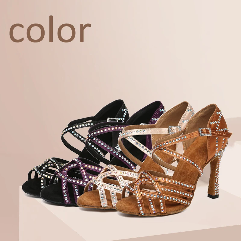 HROYL Latin Dance Shoes for Women High Heels Elegant Women's Ballroom Dancing Shoes Tango Salsa Dancing Sandals