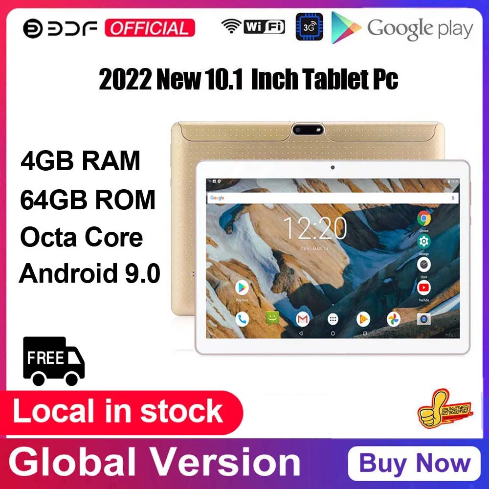 10.1 Inch Tablets Pc Android 9.0 Octa Core 4GB RAM 64GB ROM Google Play Tablet Phone Call Dual SIM Cards WiFi Bluetooth GPS Tab