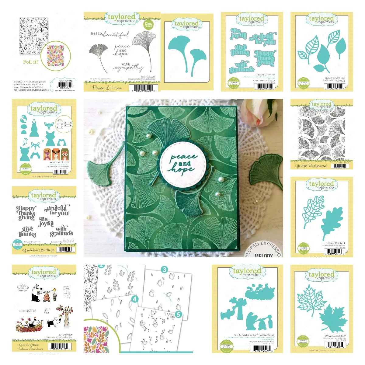 

2022 New Scrapbook Decor Layering Stencils Seasons Peace & Hope Greetings Adventures Leaf Woodland Squad Die & Clear Stamp Combo