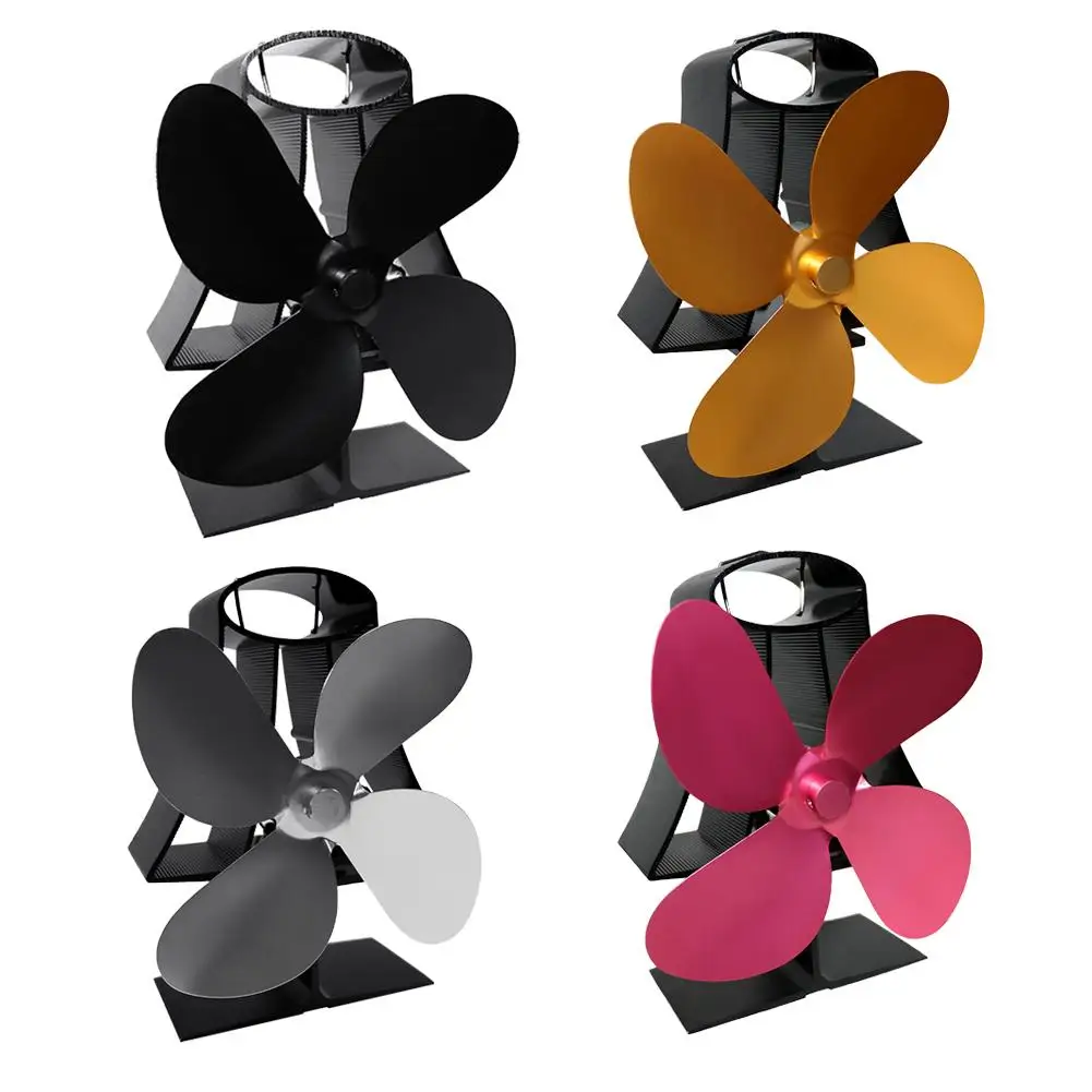 

Low Noise Fireplace Fan Home Efficient Heat Distribution Aluminum Burner Heat Powered Stove Fan 4 Blades Ventilation Device