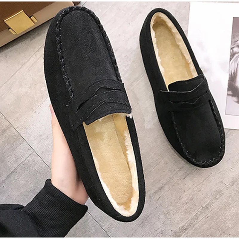 Winter Fashion Women Shoes Short Plush Flats Loafers Sewing Slip-On Casual Shoes Ladies Non-Slip Warm Comfortable Cotton Shoes