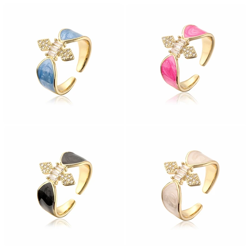 

Женское позолоченное кольцо с эмалью и цирконом